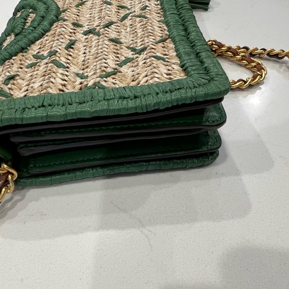 NWOT Tory Burch Fleming Soft Straw Wallet Crossbody - Arugula Green Chain Bag - Picture 7 of 12